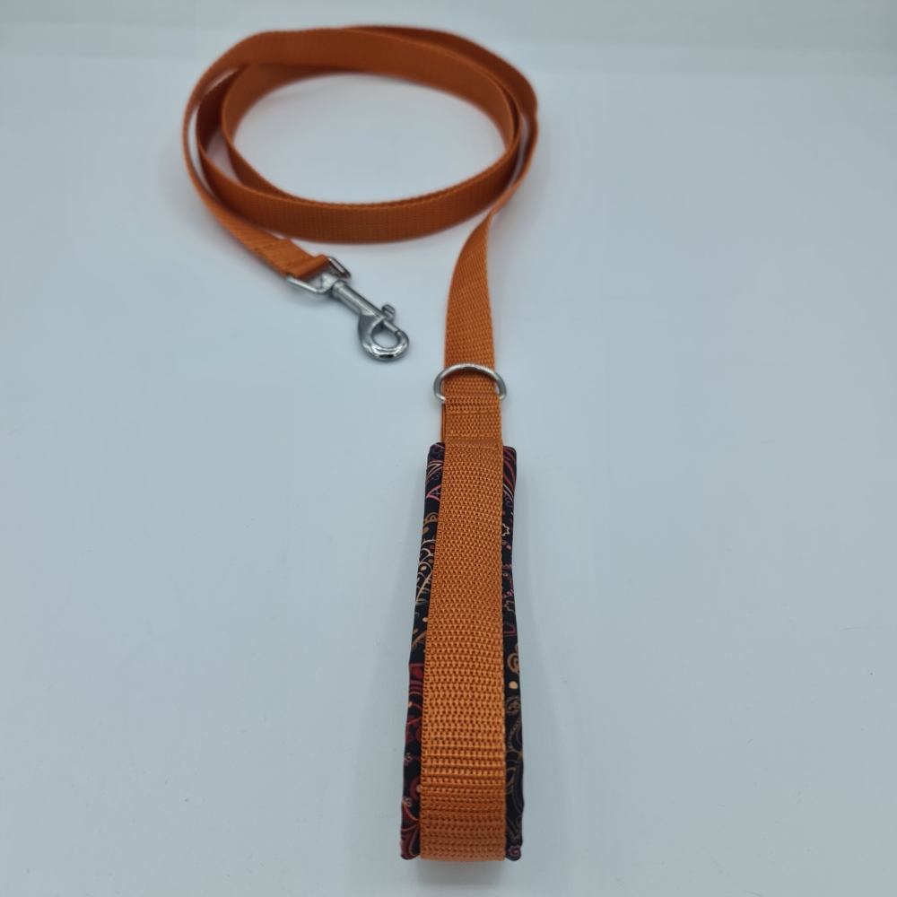 Leine mit weicher Handschlaufe orange-braun Paisley